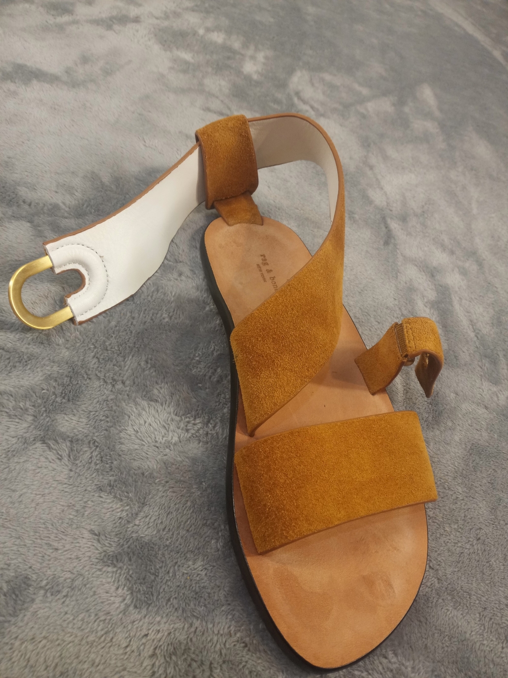 rag & bone Mustard Suede Crisscross Sandals with Gold Hardware Size 36.5 - Picture 4 of 16